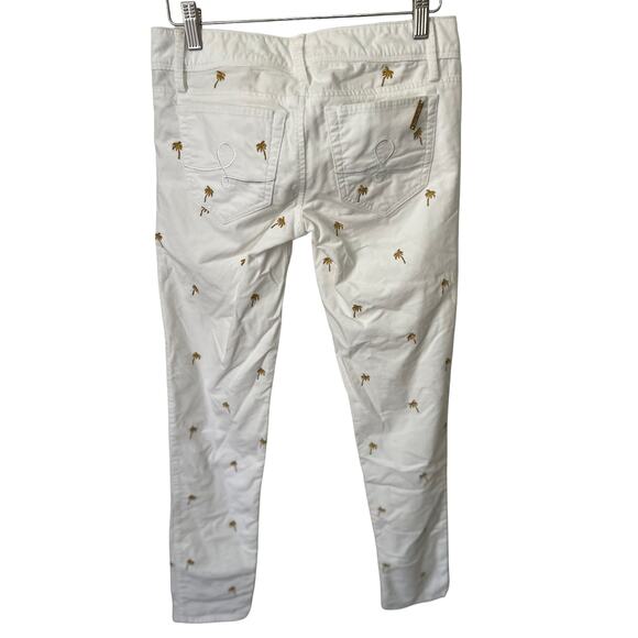 Lilly Pulitzer White Gold Palm Tree Embroidery Low Rise Worth Skinny Pant Size 0 - Picture 6 of 9